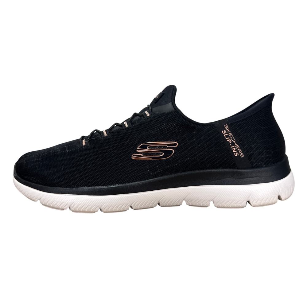 Skechers Slip-Ins Womens 9.5 Black Rose Gold Sneakers Hands Free Walking Shoes